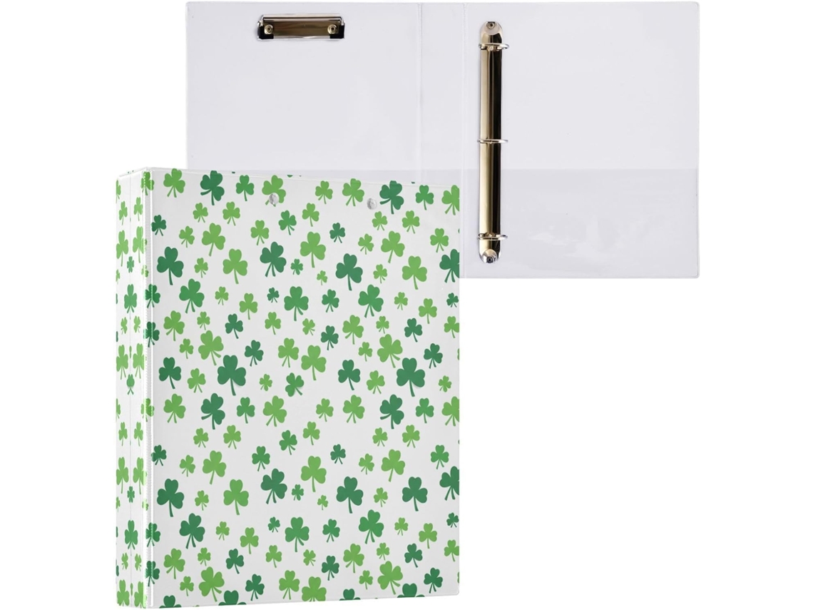 Pasta de 3 Argolas para Papel Tamanho Carta , Trevo São Patrício, Organizador Redondas com Pra (27,9 X 21,6 Cm)