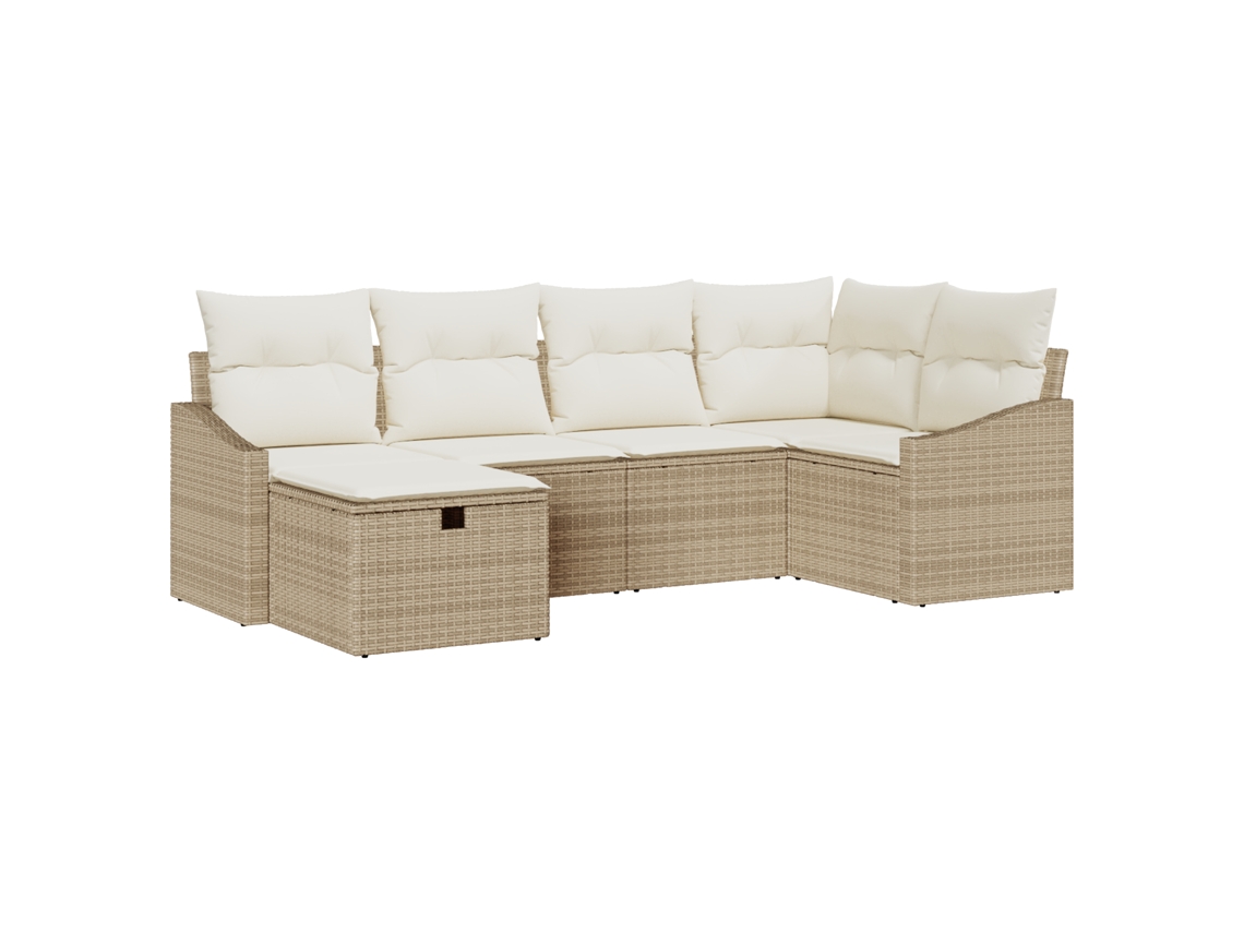Conjunto 6 Conjunto De Sofá De Jardim Vidaxl Bege Vime Pe