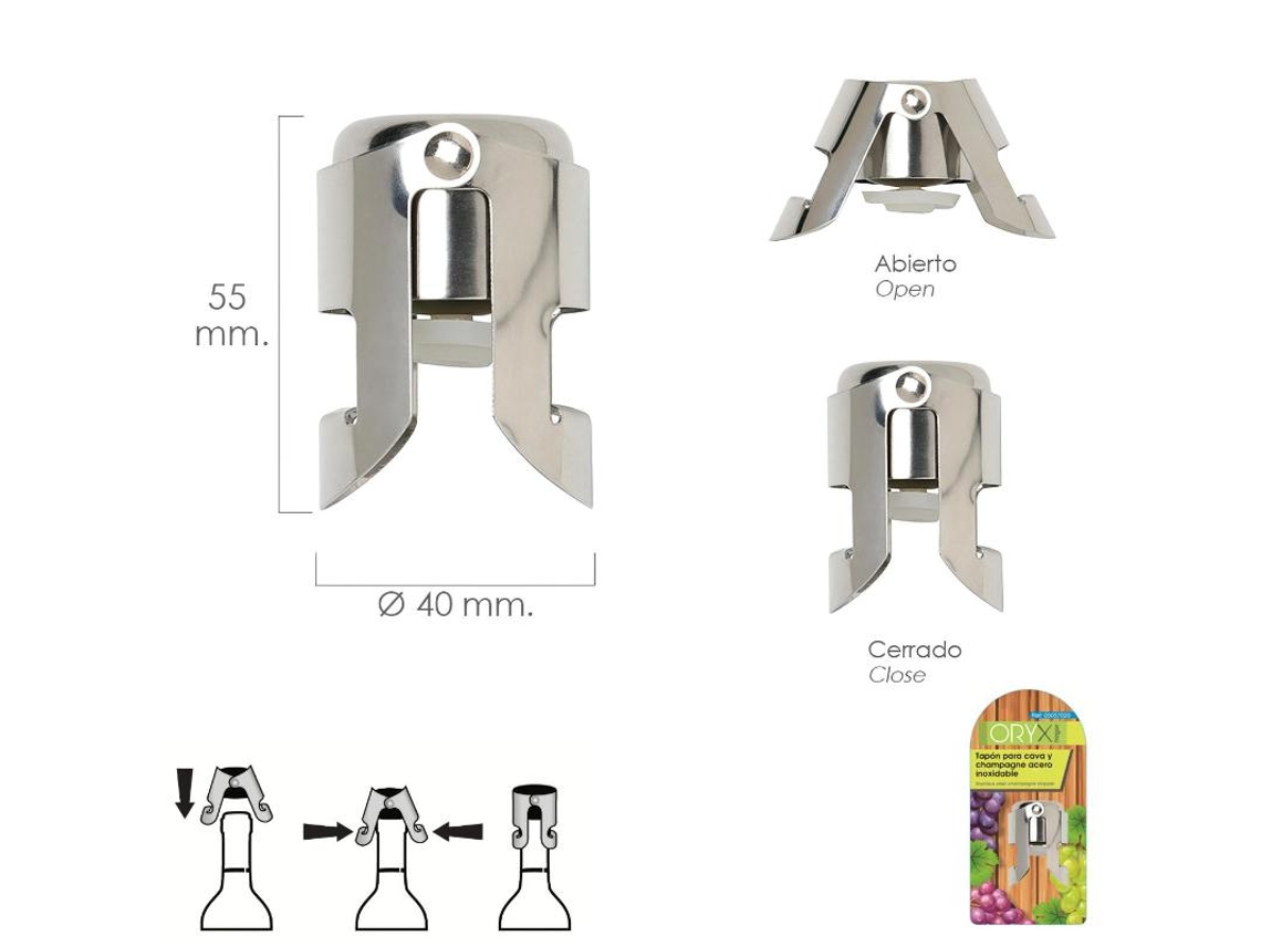 Rolha Para Cava e Champanhe Aço Inoxidável ORYX