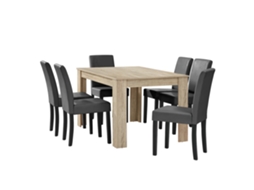 Mesa de Jantar + 6 Cadeiras Forssa Mdf e Couro Sintético 140X90X77Cm Carvalho Claro + Cinzento Escuro [EN.CASA]