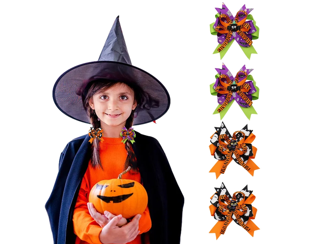4 Pcs Ganchos de Cabelo de Halloween com Abóbora e Aranha RNEMITERY