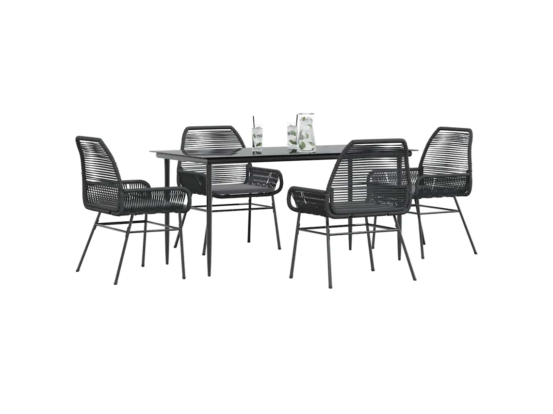 Vidaxl Conjunto De Jantar Jardim 5 Peças Almofadas Vidro Vime Pe Preto
