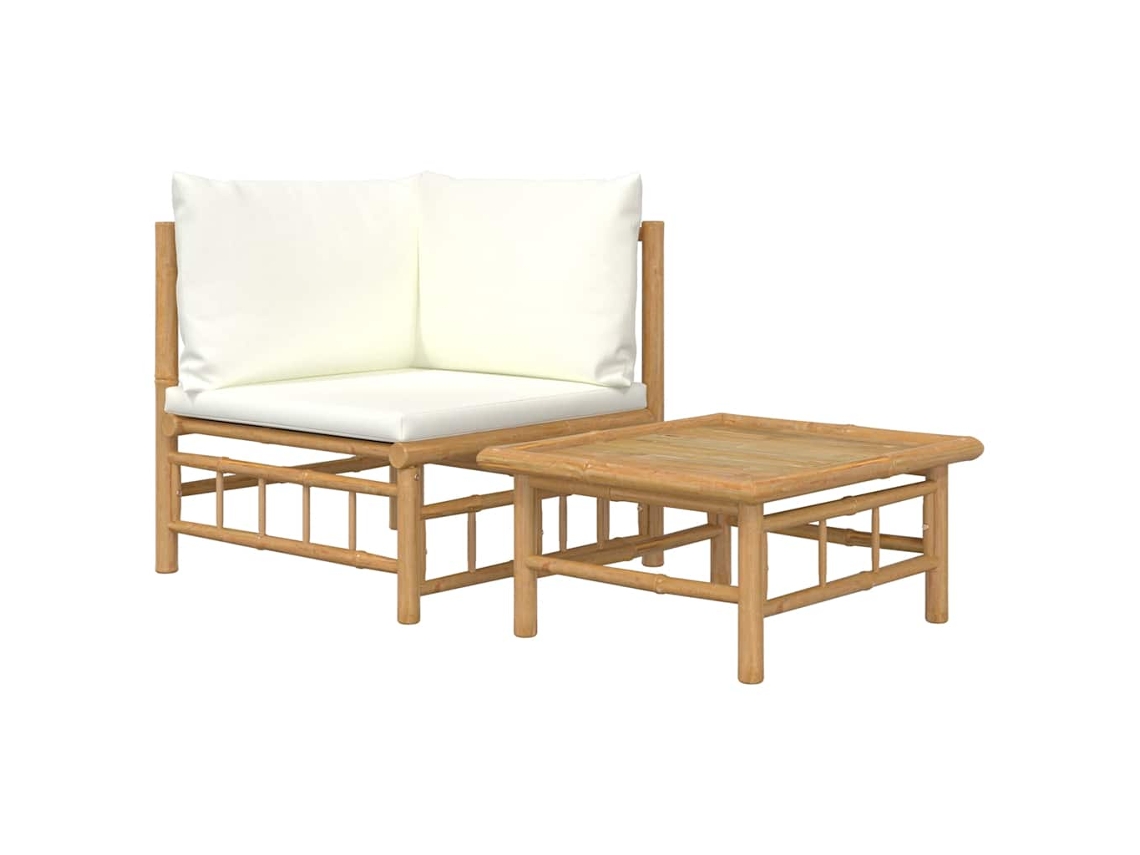 Maison Exclusive - 2 Pcs Conjunto Lounge De Jardim Bambu C/ Almofadões Branco Nata