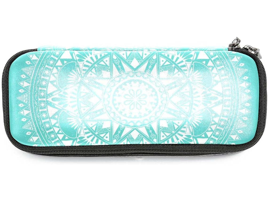 Conjunto grande em tons de azul petróleo com estampa floral mandala em estilo boho, ideal para lápis e marcadores.