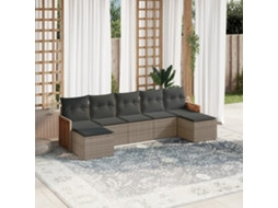 Vidaxl 7 Pcs Conjunto Sofás P/ Jardim C/ Almofadões Vime Pe Cinzento