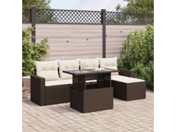 Vidaxl 6 Pcs Conjunto De Sofás Jardim C/ Almofadões Vime Pe Castanho