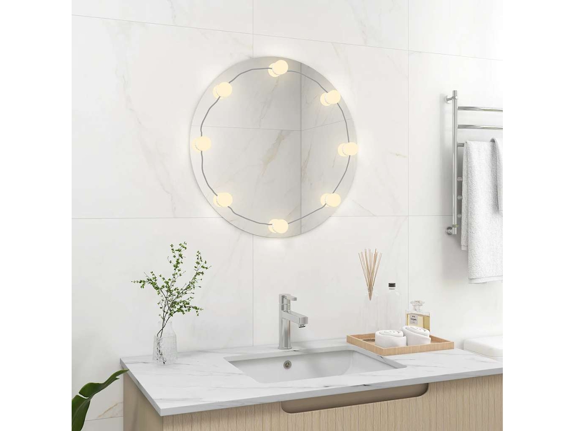 Vidaxl Espelho De Parede Com Luzes Led Vidro Redondo