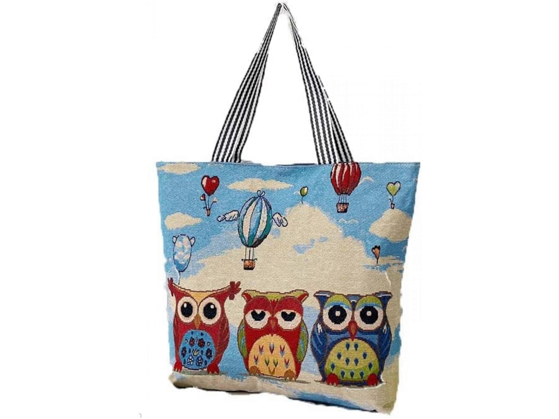 Bolsa de Lona AQUAFORGE Aveki com Três Corujas, Tote, Ombro, Compras, Viagem