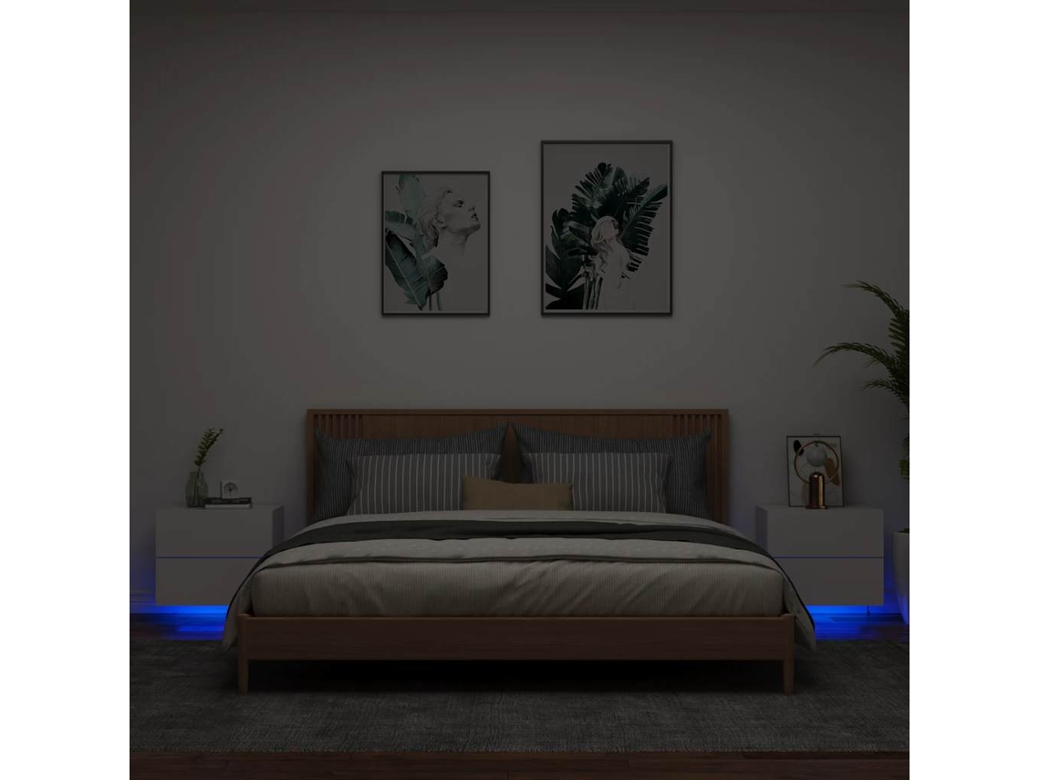 Vidaxl Mesas De Cabeceira De Parede Com Luzes Led 2 Pcs Branco