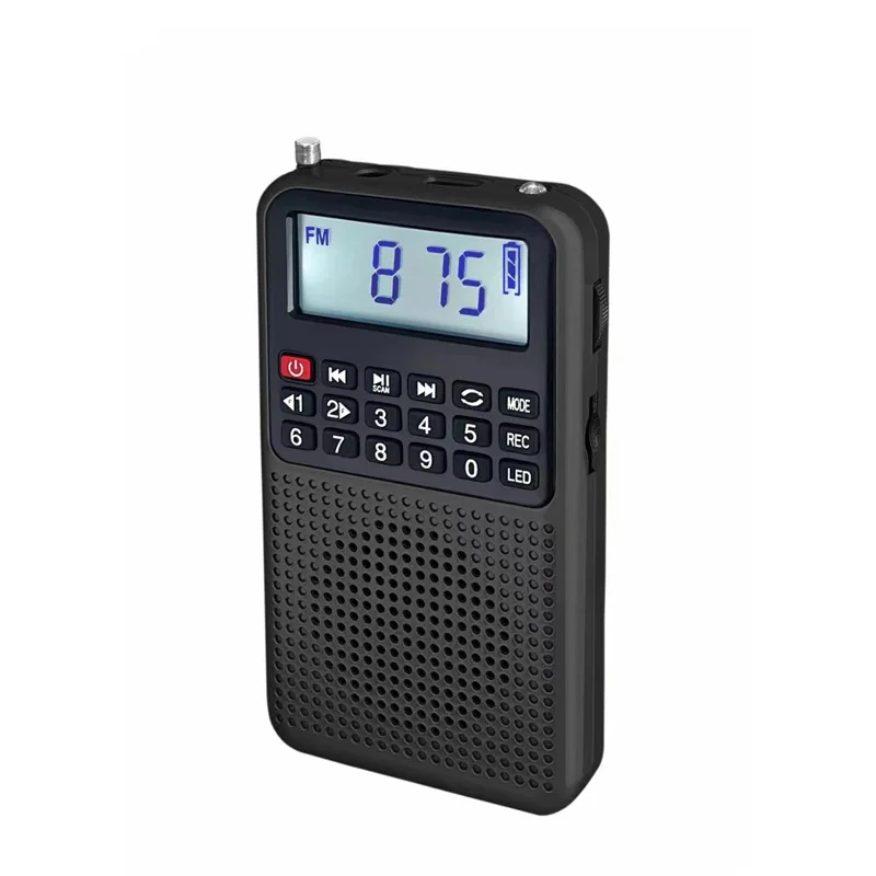 Mini Rádio Fm Alta Sensibilidade Alto falante Bluetooth Gravador Luz Led Suporte para Cartão Tf Fones de Ouvido MDUG (preto)