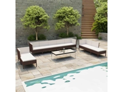 Vidaxl 10 Pcs Conjunto Lounge Jardim C/ Almofadões Vime Pe Castanho