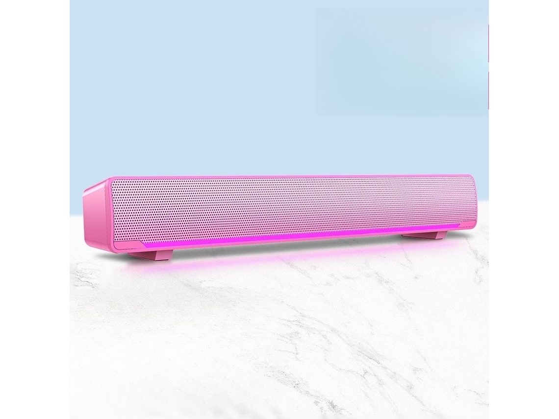 Soundbar HEXINYIGJLY com Graves USB 3.5mm Altifalante Estéreo com Luz LED, para Computador e Portátil Rosa