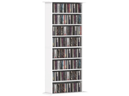 Organizador De Cds E Dvds Com 8 Compartimentos E 6 Prateleiras Ajustáveis, Capacidade Máxima De 360 Cds/185 Dvds E Blu-rays, Branco