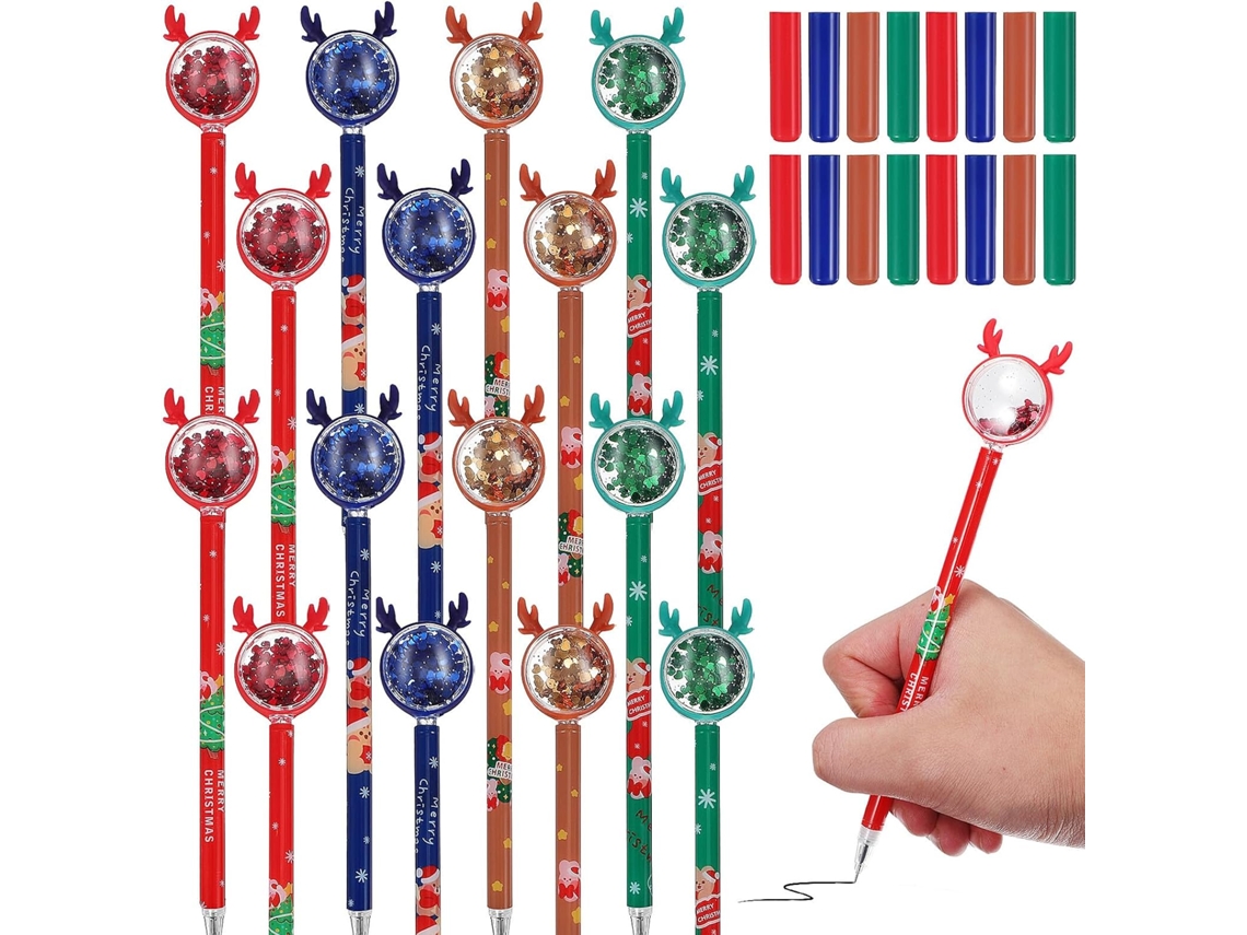 Conjunto De 36 Canetas Gel Natalinas Com Motivo Rena, Multicoloridas,