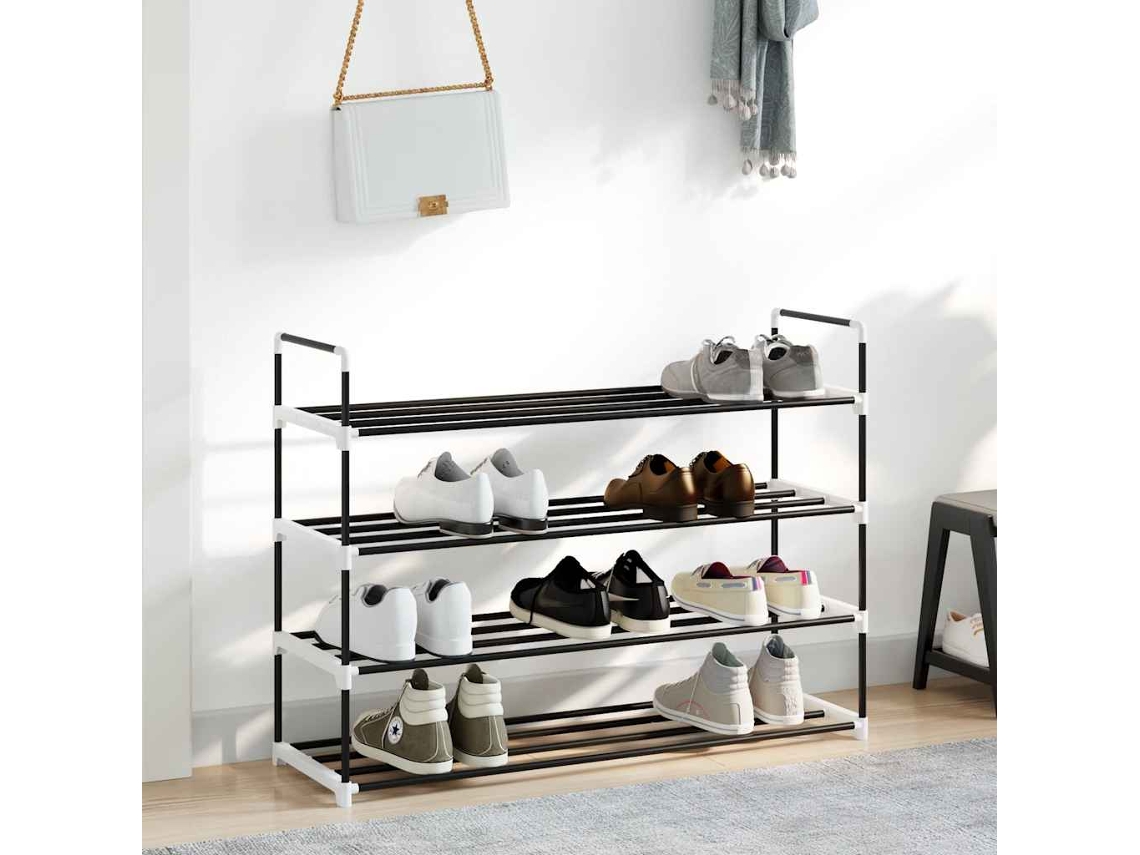 Sapateira | Armário De Sapatos Com 4 Prateleiras Metal E Plástico Preto