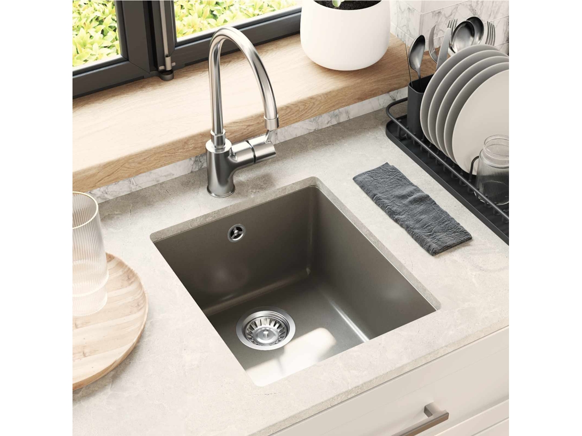 Vidaxl Pia 80% Quartzo E 20% Resina 370 X 460 Mm Cinzeto