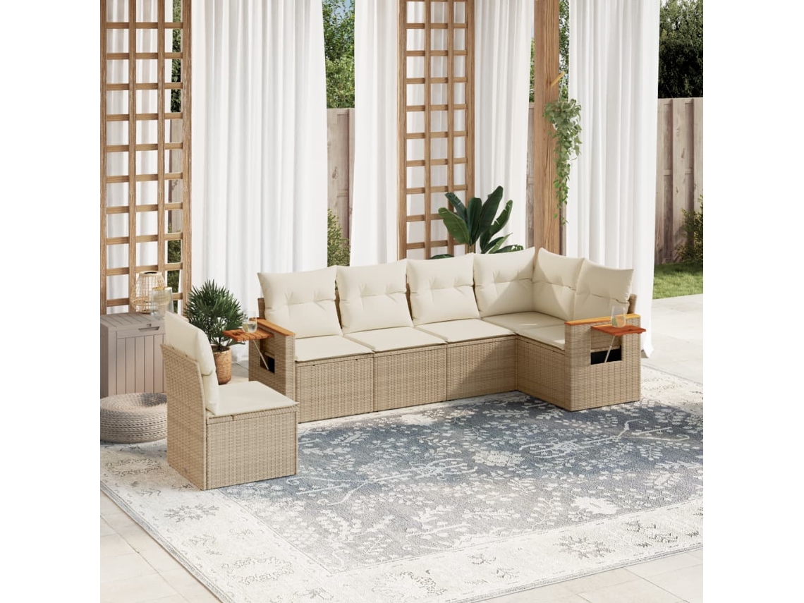Vidaxl 6 Pcs Conjunto De Sofás P/ Jardim Com Almofadões Vime Pe Bege