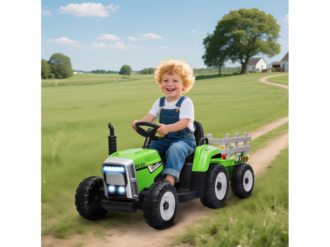 Tractor Elétrico Infantil Comando Parental, Velocidade Máxima 6 Km/h, Verde E Preto
