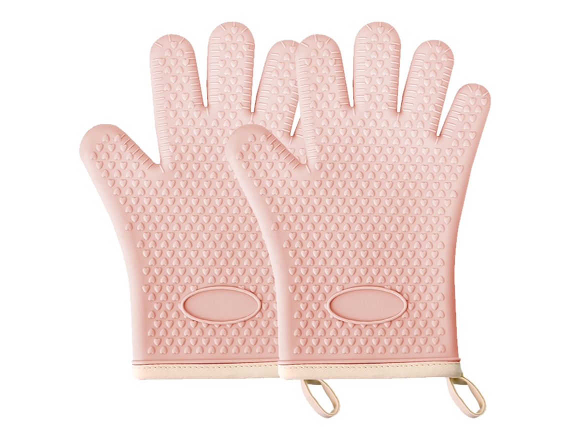 Luvas de Silicone com Dedos, Resistentes a 450°f, Rosa, para Cozinha e Churrasco.