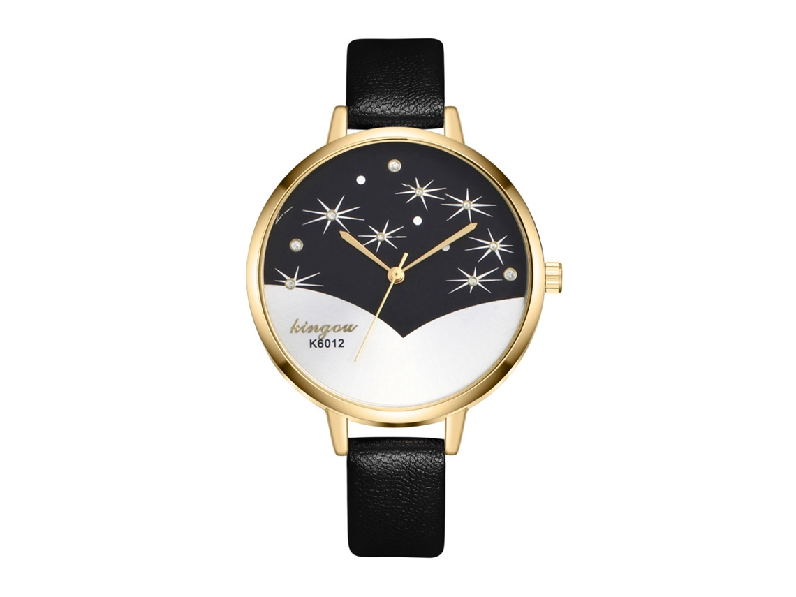 Relógio Feminino Analógico de Quartzo com Pulseira de Couro Pu Slim Preto Zhoulianfa