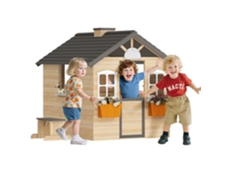 Casa Infantil Para 3-7 Anos Com 2 Janelas, Vaso E Banco, Madeira De Abeto E Pp, 113x94x134,5 Cm.