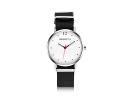 Relógio de pulso unissex Rebirth, quartzo à prova d'água, mostrador redondo, pulseira de tecido Oxford (preto e branco)