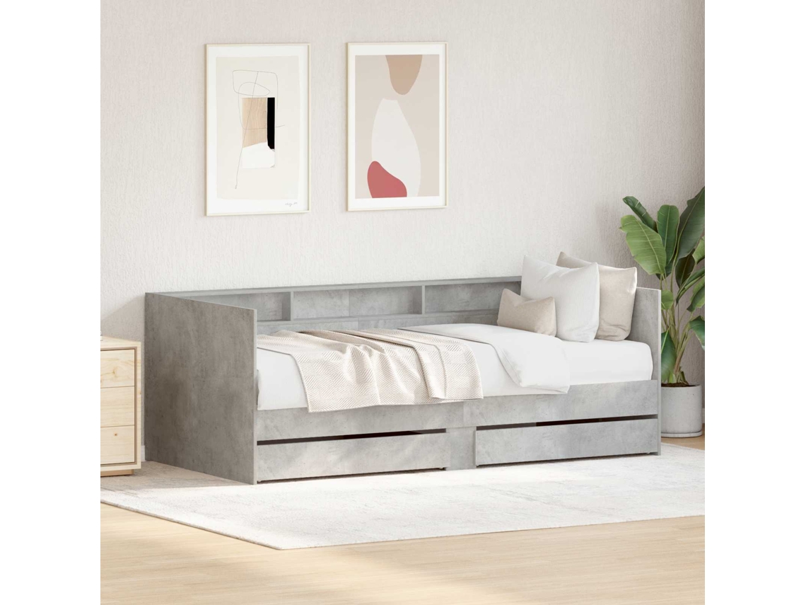 Vidaxl Cama De Dia Com Gaveta Cinzeto 90 X 200 Cm Derivados De Madeira
