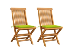 Cadeiras Jardim C/ Almofadões Verde Brilhante 2 Pcs Teca Maciça Dkd Home Decor