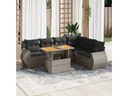 Vidaxl 7 Pcs Conjunto Sofás P/ Jardim C/ Almofadões Vime Pe Cinzento