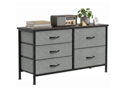 Cômoda de Tecido com 5 Gavetas, Cômoda para Quarto, Estrutura de Aço, Gaveteiro para Sala de Estar Ou Escritório, Cinza Escuro e Preto. ZACHARY