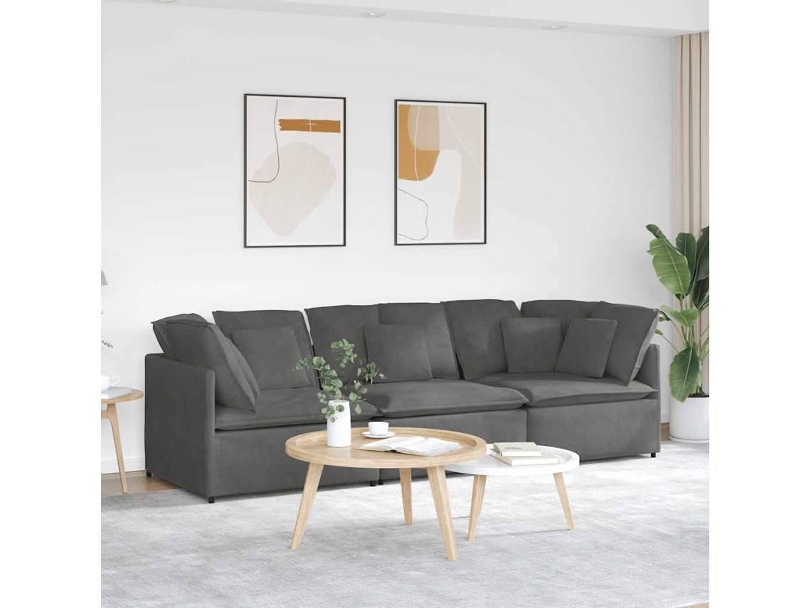 Vidaxl Sofá Modular Com Almofadas Tecido Corduroy Cinzento-escuro