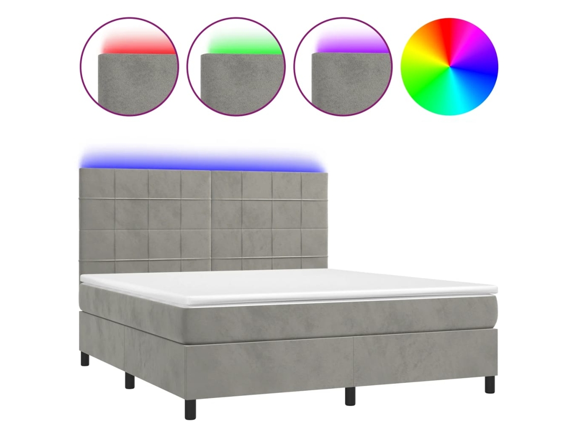 Cama Box Spring com Colchão LED Veludo Cinzento Claro MAISON EXCLUSIVE (180x200 cm)