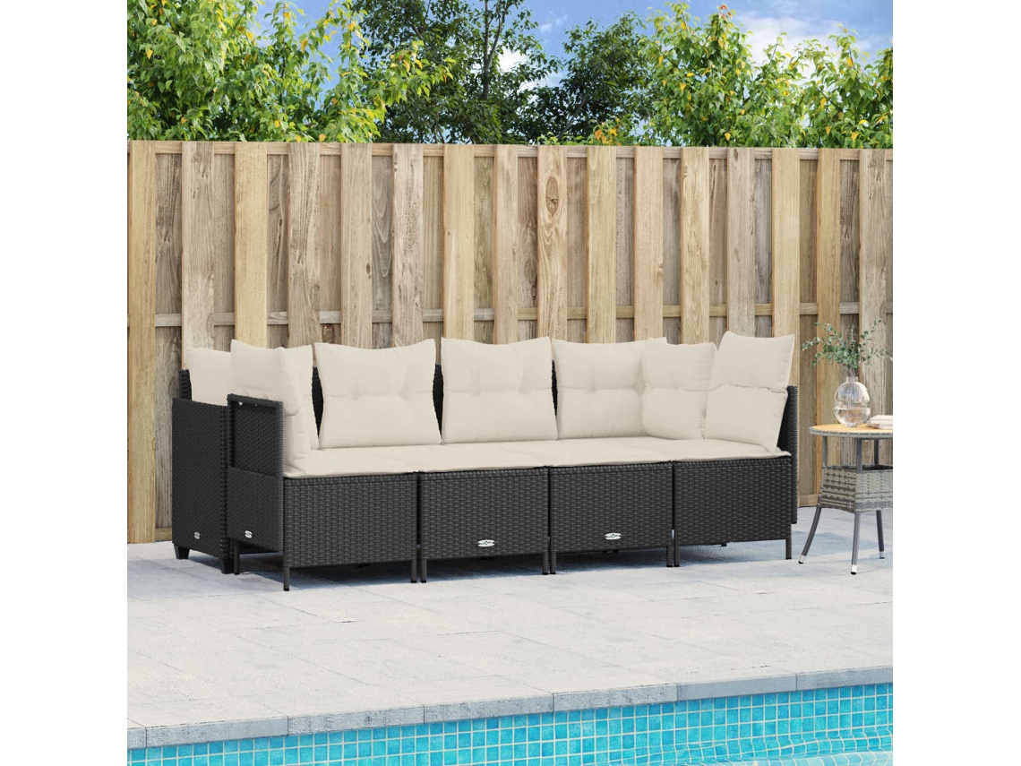 Vidaxl 5 Pcs Conjunto Sofás De Jardim Com Almofadões Vime Pe Preto