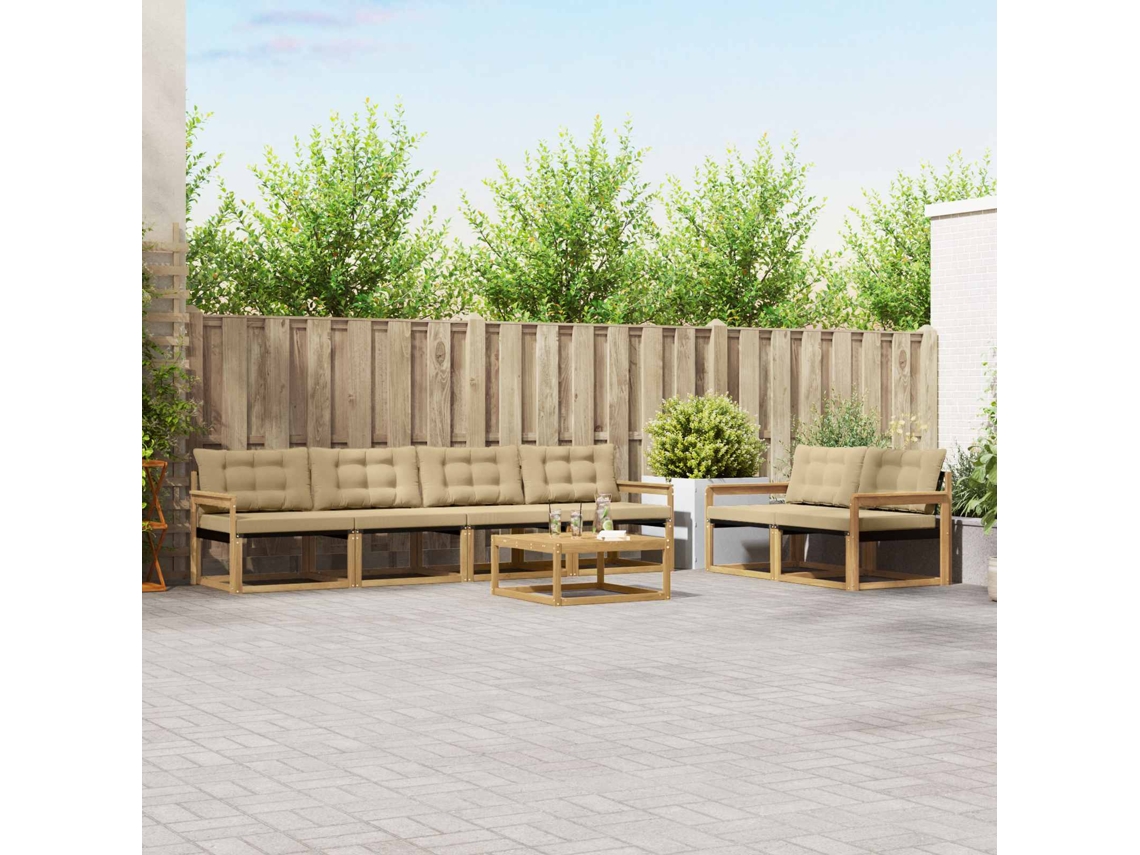 Vidaxl Conjunto De Sofás Para Exterior 7 Unid. Branco E Bege