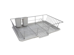 Escorredor de pratos para cozinha com espaço para talheres, suporte de metal resistente a arranhões, bandeja coletora de água e bicarbonato de sódio - aquaforge