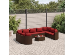 Vidaxl 10 Pcs Conj. Sofás Jardim Com Almofadões Vime Pe Castanho