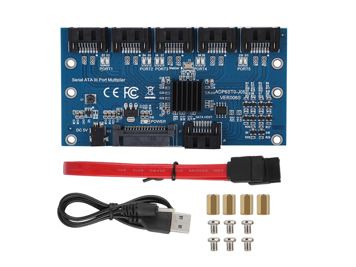 Adaptador Conversor De 1 Para 5 Discos Rígidos Sata3.0 Interface Multiplicador 6gbps Suporta Pm
