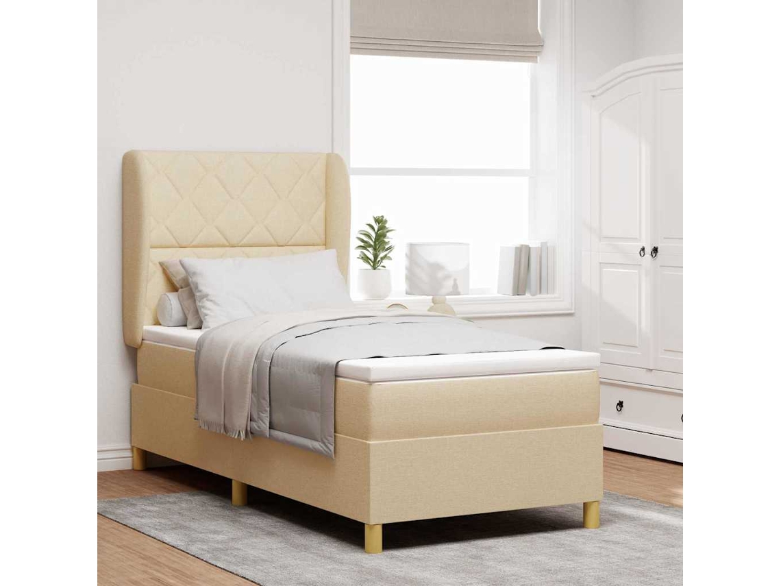 Vidaxl Cama Box Com Cabeceira Manual Creme 200 X 100 Cm Tecido