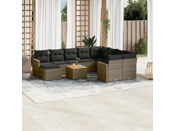 Vidaxl 11 Pcs Conjunto Sofás De Jardim C/ Almofadões Vime Pe Cinzento