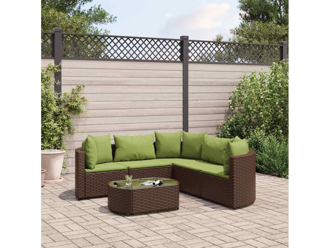 Vidaxl 6 Pcs Conjunto De Sofás Jardim C/ Almofadões Vime Pe Castanho