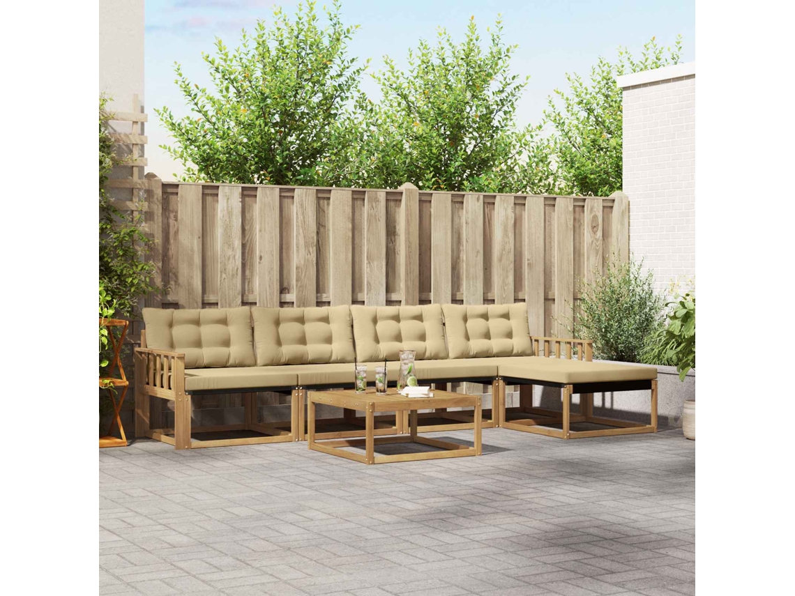 Vidaxl Conjunto De Sofás Para Exterior 6 Unid. Branco E Bege