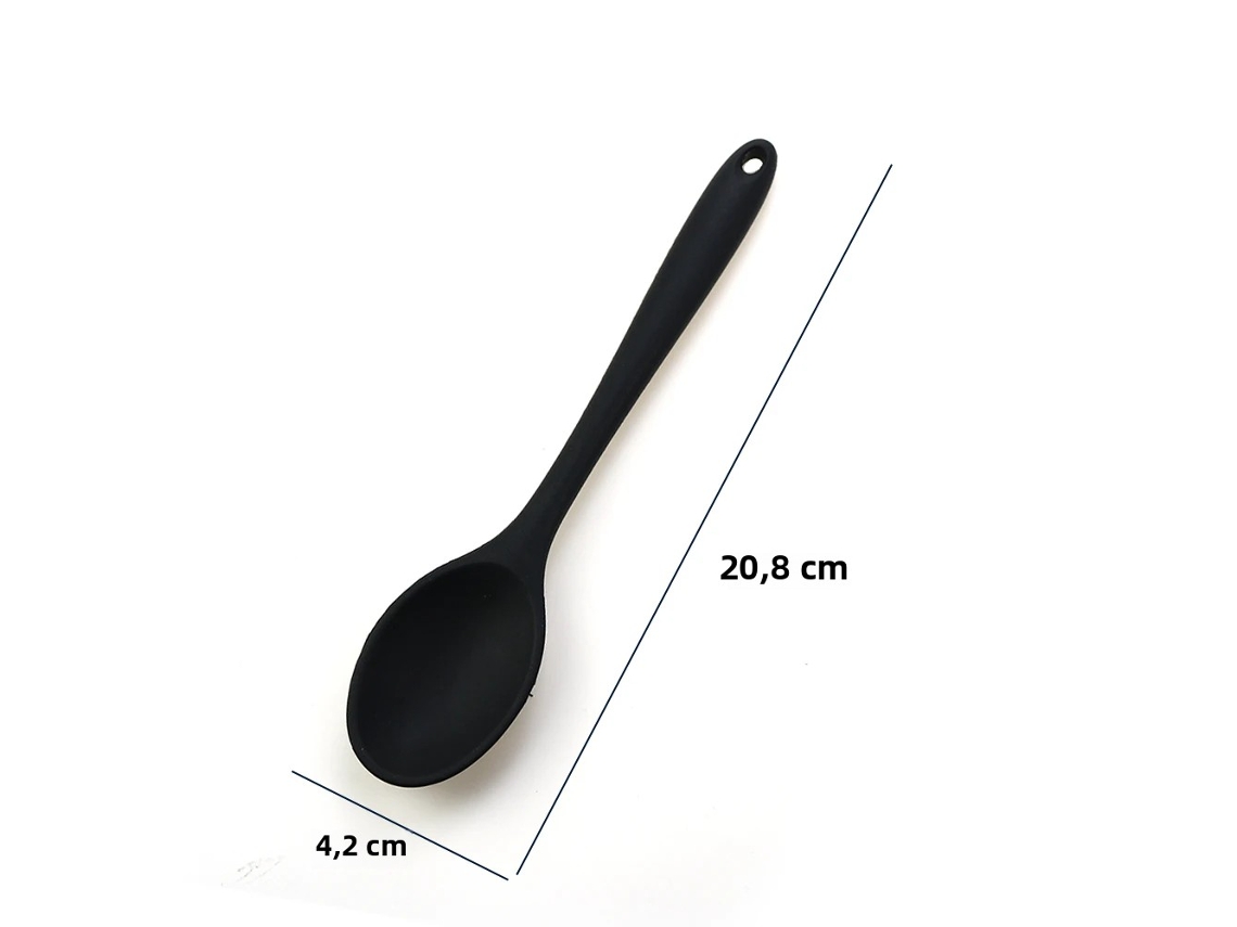 (preta) Colher De Cozinha De Silicone Macio Com Cabo Longo, Colher De Sopa De Silicone