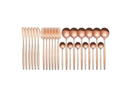 Conjunto De Jantar De Aço Inoxidável 24 Peças - Estilo Fashion, Anti-ferrugem, Ideal Para Casa, Festa E Restaurante Ouro Rosa