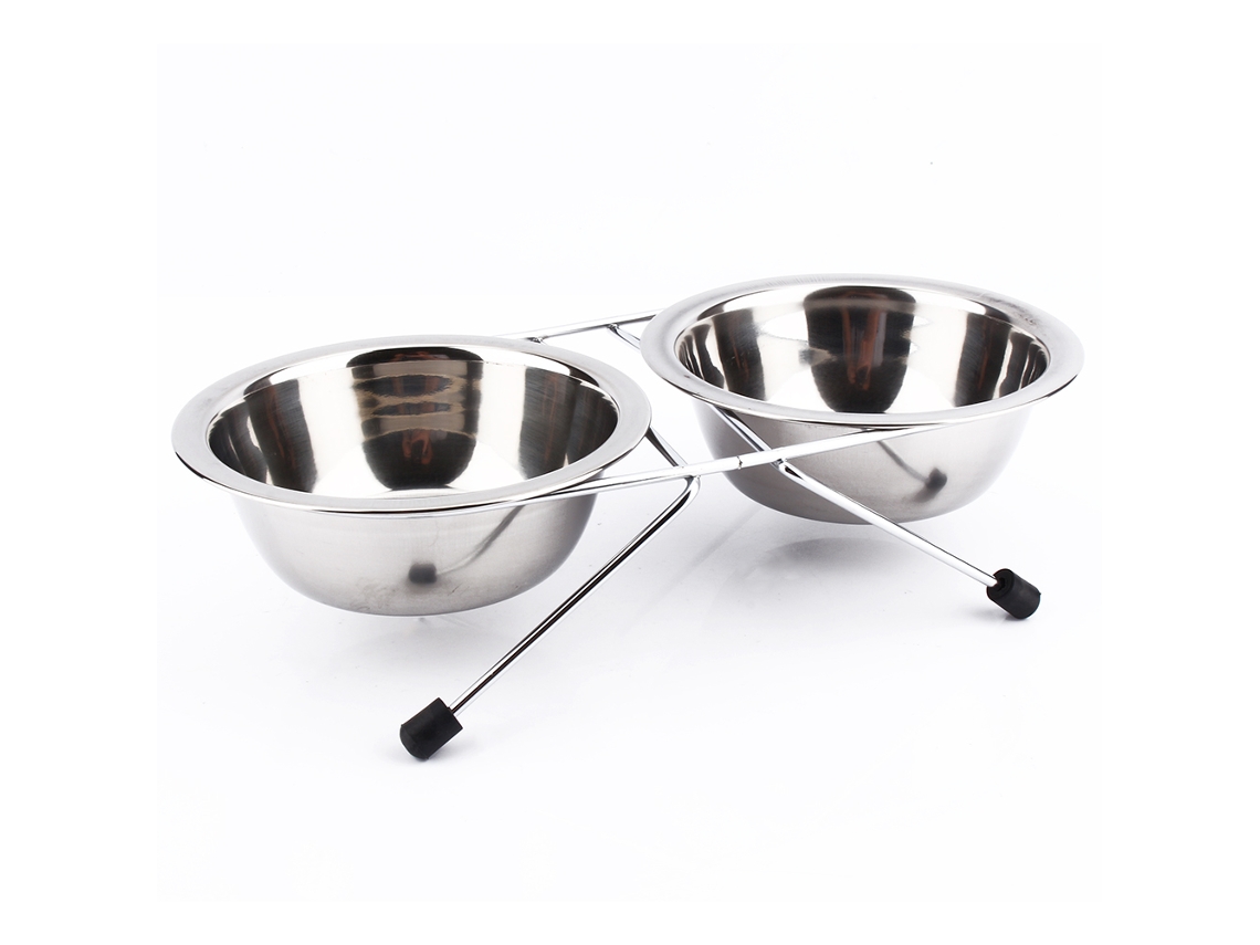 Tigelas Duplas Fofas de Aço Inoxidável para Cães, Filhotes e Gatos, com Suporte para Água e Comida, em Ferro AQUAFORGE