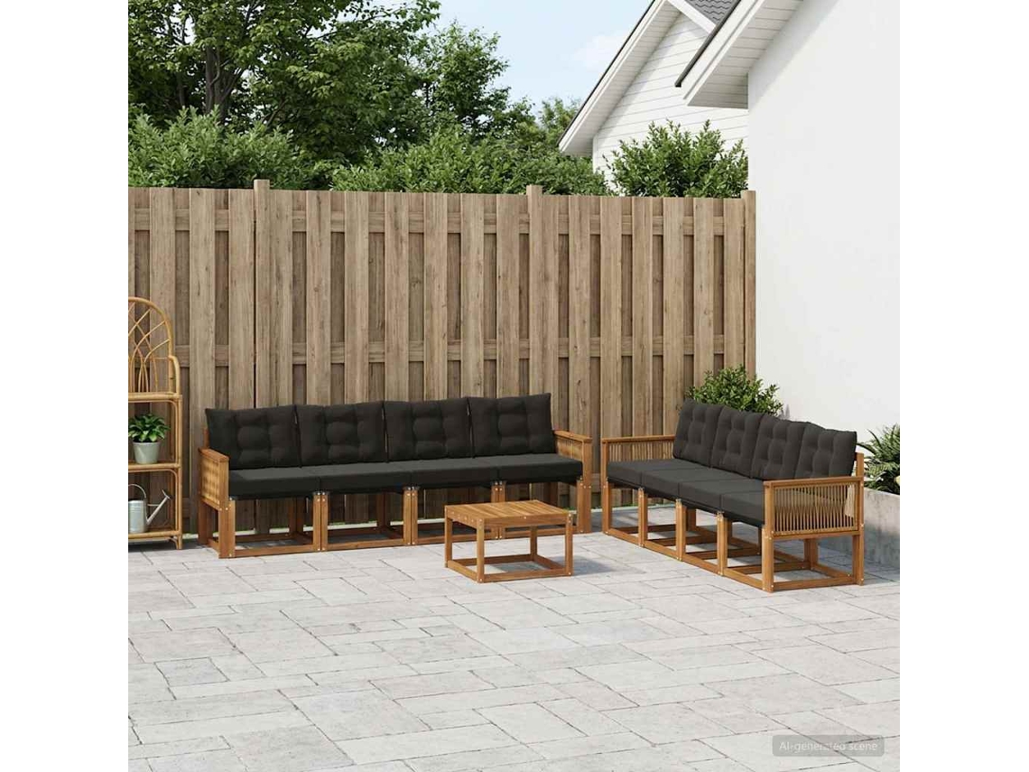 Vidaxl Conjunto De Sofás Para Exterior 9 Unid. Natural E Preto