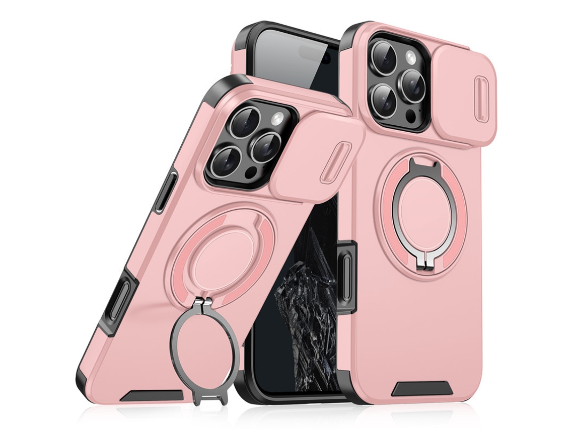 Adequado Para Iphone 17 Capa De Telemóvel, Com Suporte Rotativo E Tampa Da Câmera Rosa