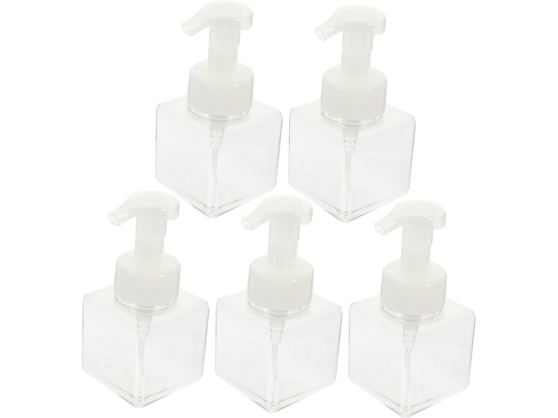 Conjunto De 5 Frascos Portáteis Recarregáveis Com Bomba Dosadora, Formato Quadrado, Plástico, 250ml, Anti-gotejamento.
