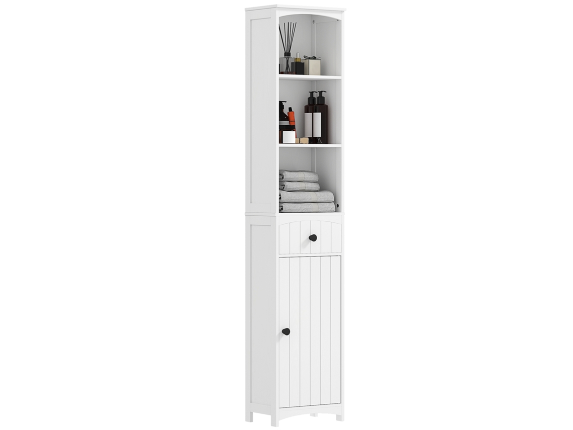 Armário De Banheiro Resistente Com 3 Prateleiras E 1 Gaveta, Mdf, Branco