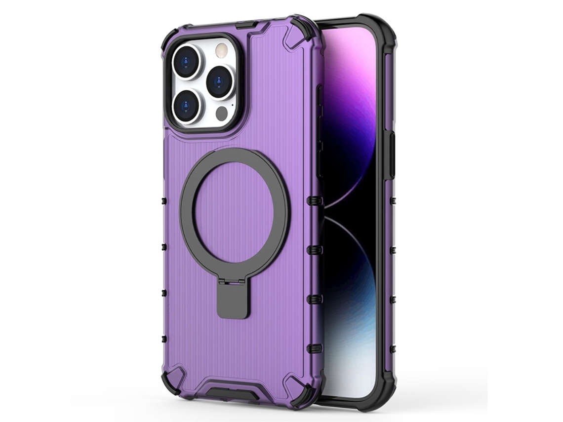 Suporte Casa Para Iphone 15 Pro Max Pele Sintética Magnética Roxo