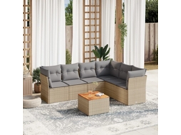 Vidaxl 7 Pcs Conjunto De Sofás P/ Jardim Com Almofadões Vime Pe Bege